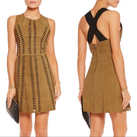 Maje Rigolette Perforated Suede Mini Dress - Picture 1 of 12
